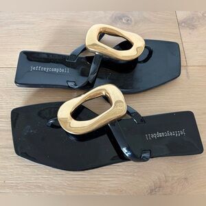Like-new Jeffrey Campbell Linques-J Women's Sandal 'Black Shiny Gold' | US 8
